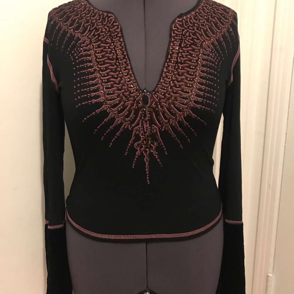 Fitelle Paris Black & Velvet Shirt w/ Bell Sleeves